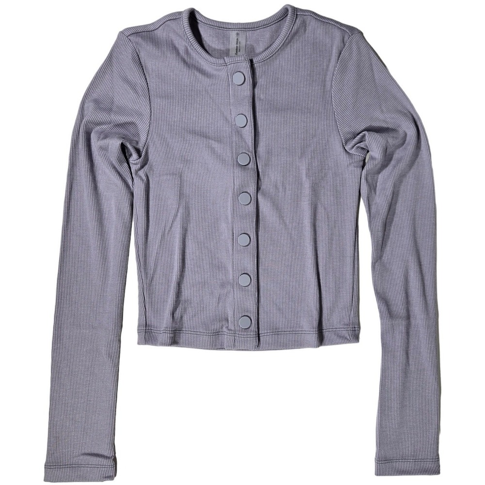 Outdoor Voices Earl Grey Ribbed Cardigan XS Snap Front Long Sleeve Athleisure